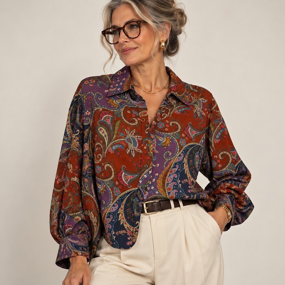 NWOT Coldwater Creek Womens 1X Paisley Button Front Shirt Long Sleeve Poetcore